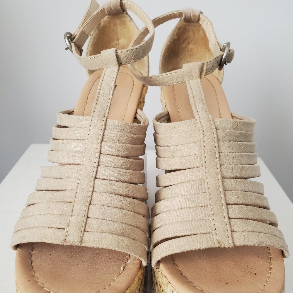 Beige Strappy Wedges, Size 6